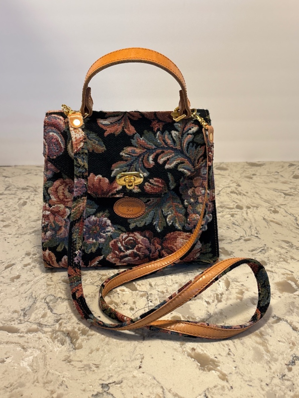 EUC Gobelins  Art Floral Tapestry Crossbody Handbag Top Handle
